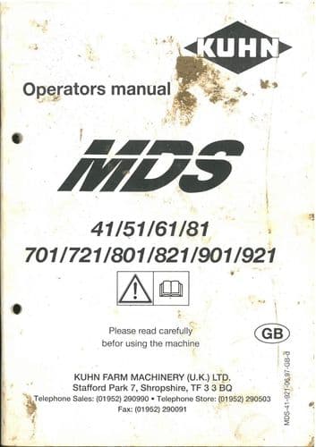 Kuhn Fertiliser Spreader MDS 41 51 61 81 701 721 801 821 901 921 Operators Manual