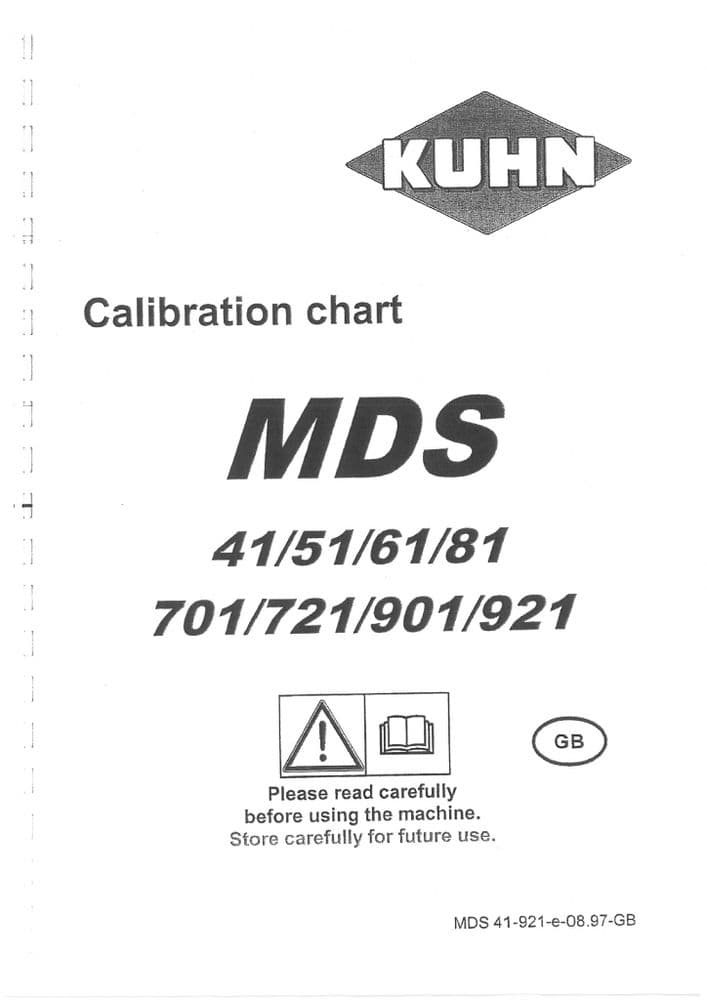 Kuhn Fertiliser Spreader MDS 41 51 61 81 701 721 901 921 Calibration Charts