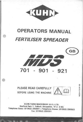 Kuhn Fertiliser Spreader MDS 701 901 921 Operators Manual