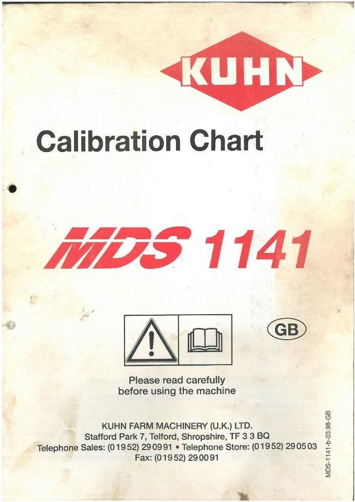 Kuhn Fertiliser Spreader MDS1141 Calibration Charts Manual MDS 1141