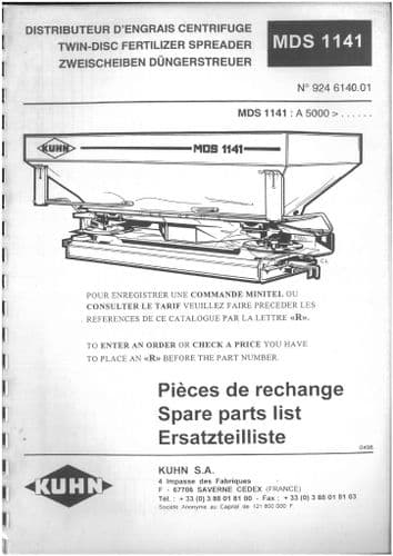 Kuhn Fertiliser Spreader MDS1141 Parts Manual - MDS 1141