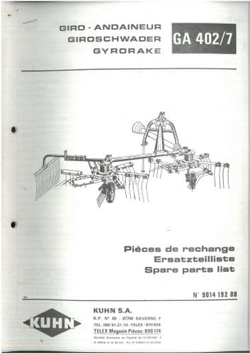 Kuhn Gyrorake GA 402/7 Parts Manual - GA402/7