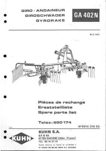 Kuhn Gyrorake GA 402 N Parts Manual - GA402N