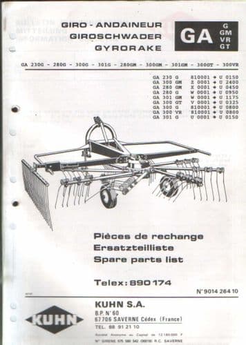 Kuhn Gyrorake GA230G GA280G GA300G GA301G GA280GM GA300GM GA301GM GA300GT GA300VR Parts Manual