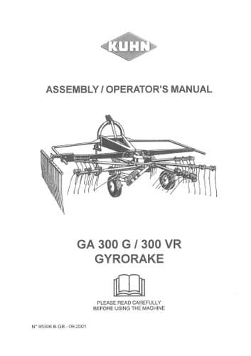 Kuhn Gyrorake GA300G GA300 G / 300VR 300 VR Operators Manual