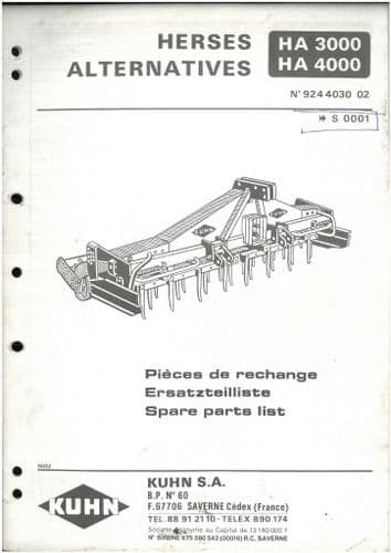 Kuhn Harrows HA3000 & HA4000 Parts Manual
