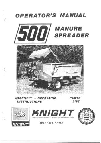 Kuhn Knight Manure Spreader 500 Operators Manual and Spare Parts List