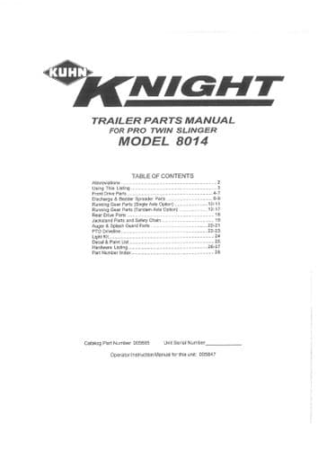 Kuhn Knight Manure Spreader Pro Twin Slinger Model 8014 Parts Manual
