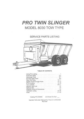 Kuhn Knight Manure Spreader Pro Twin Slinger Model 8030 Parts Manual