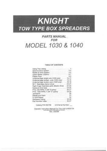Kuhn Knight Rear Discharge Spreader 1030 1040 Parts Manual