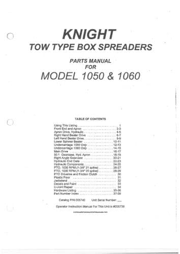 Kuhn Knight Rear Discharge Spreader 1050 1060 Parts Manual