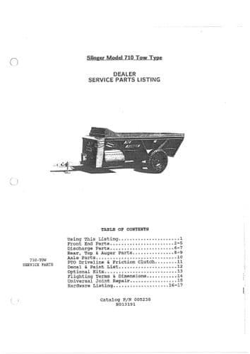 Kuhn Manure Spreader Slinger Model 710 Parts Manual