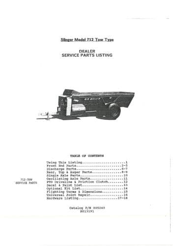 Kuhn Manure Spreader Slinger Model 712 Parts Manual