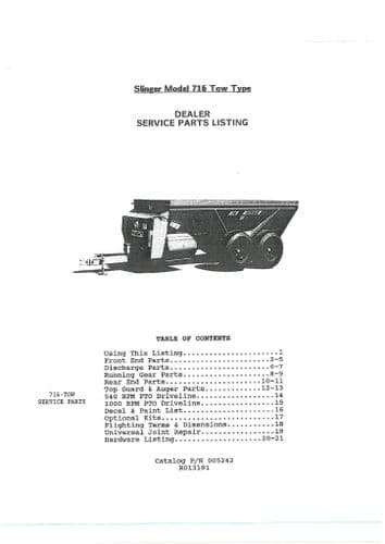 Kuhn Manure Spreader Slinger Model 716 Parts Manual