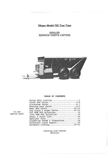 Kuhn Manure Spreader Slinger Model 725 Parts Manual