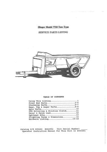 Kuhn Manure Spreader Slinger Model 7710 Parts Manual