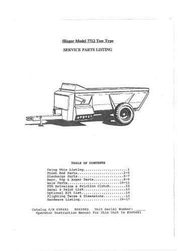 Kuhn Manure Spreader Slinger Model 7712 Parts Manual