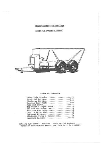 Kuhn Manure Spreader Slinger Model 7716 Parts Manual