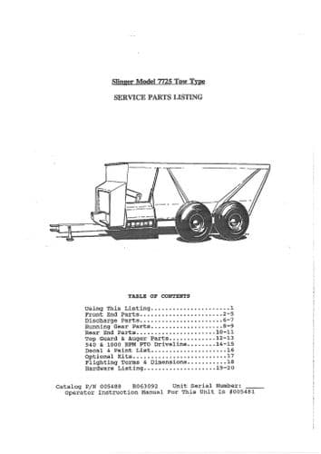 Kuhn Manure Spreader Slinger Model 7725 Parts Manual