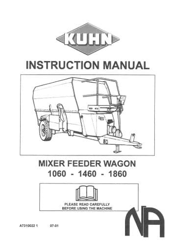 Kuhn Mixer Feeder Wagon 1060 1460 1860 Operators Manual