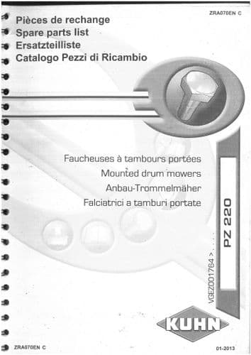 Kuhn Mounted Drum Mower PZ220 Parts Manual