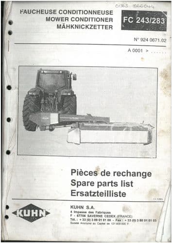 Kuhn Mower Conditioner FC243 FC283 Parts Manual