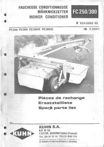 Kuhn Mower Conditioner FC250 & FC300 Parts Manual - FC250 FC300 FC250G FC300G