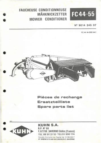 Kuhn Mower Conditioner FC44 FC55 Parts Manual