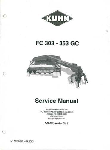Kuhn Mower FC303 & FC353 Workshop Service Manual