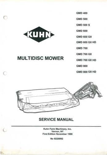 Kuhn Multidisc Mower GMD400 GMD500 GMD600 GMD700 GMD800 Workshop Service Manual
