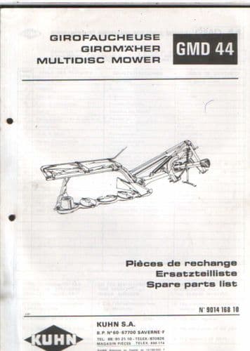 Kuhn Multidisc Mower GMD44 Parts Manual