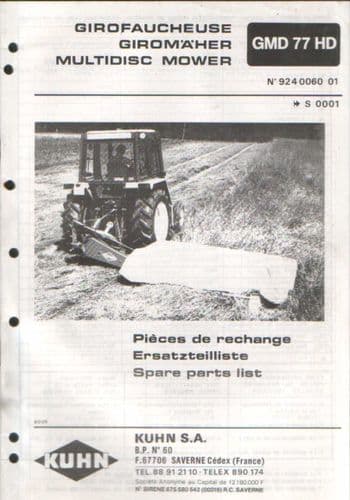 Kuhn Multidisc Mower GMD77HD Parts Manual
