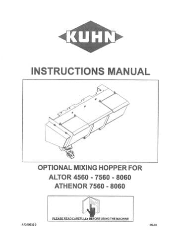 Kuhn Optional Mixing Hopper For Altor 4560 - 7560 - 8060 Athenor 7560 - 8060 Operators Manual