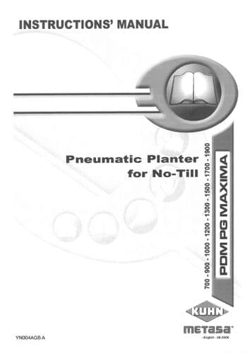 Kuhn Pneumatic Planter PDM PG Maxima 700 900 1000 1200 1300 1500 1700 1900 Operators Manual