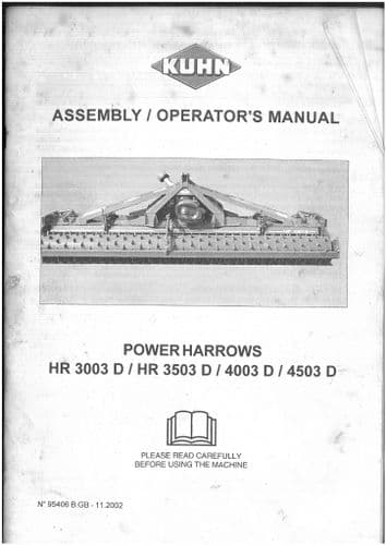 Kuhn Power Harrow HR3003D, HR3503D, HR4003D HR4503D Operators Manual - ORIGINAL