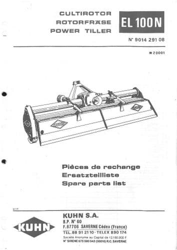 Kuhn Power Tiller EL100N Parts Manual - EL 100 N