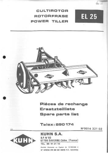 Kuhn Power Tiller EL25 Parts Manual - EL 25