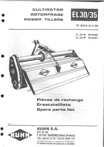 Kuhn Power Tiller EL30 EL35 Parts Manual - EL 30 35