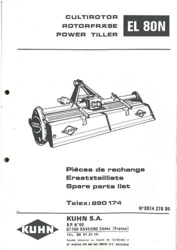 Kuhn Power Tiller EL80N Parts Manual - EL80 EL 80 N 80N