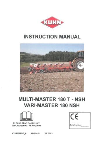 Kuhn Reversible Plough Multi-Master 180 T-NSH & Vari-Master 180 NSH Operators Manual