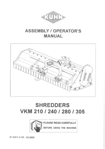 Kuhn Shedder Flail Mower Topper VKM210 VKM240 VKM280 VKM305 Operators Manual
