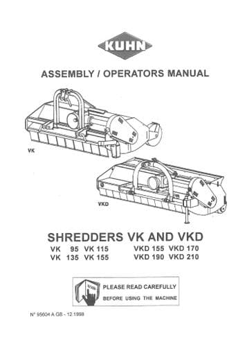 Kuhn Shredder VK VKD 95 115 135 155 170 190 210 Operators Manual