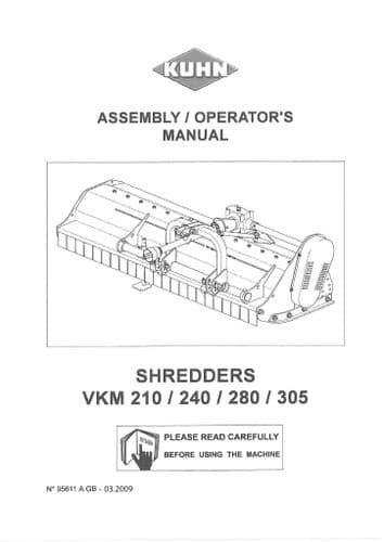 Kuhn Shredder VKM210 VKM240 VKM280 VKM305 Operators Manual