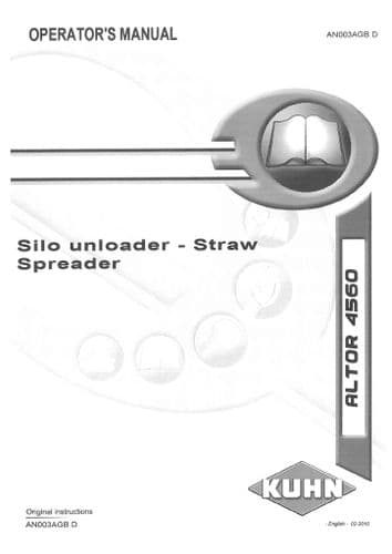 Kuhn Silo Unloader Straw Spreader Altor 4560 Operators Manual