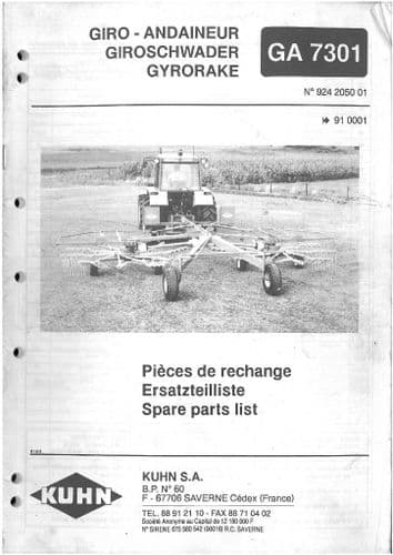 Kuhn Tedder Gyrorake GA7301 Parts Manual - GA 7301