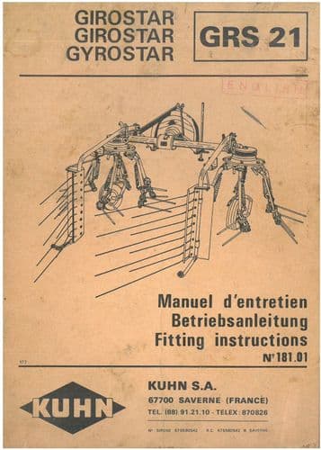 Kuhn Tedder Gyrostar GRS21 Fitting Instructions and Operators Manual - ORIGINAL ENGLISH ONLY