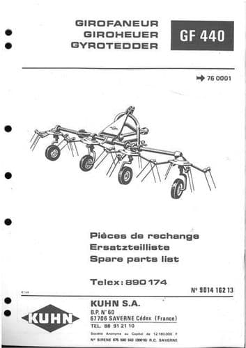 Kuhn Tedder Gyrotedder GF440 Parts Manual