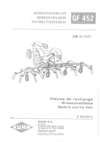 Kuhn Tedder Gyrotedder GF452 Parts Manual - GF 452