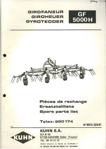 Kuhn Tedder Gyrotedder GF5000H Parts Manual