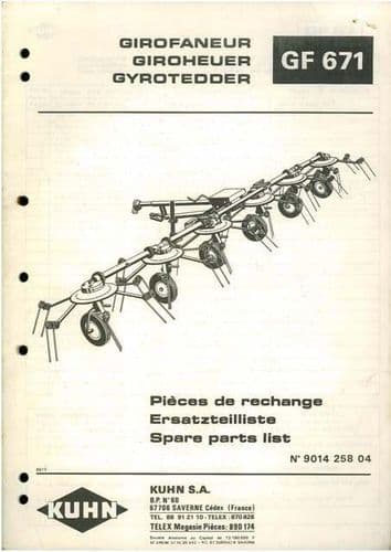 Kuhn Tedder Gyrotedder GF671 Parts Manual
